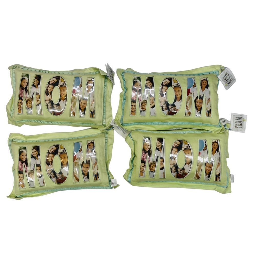 Set of 4 Light Green Demdaco Group Hugs MOM Photo Accent Pillows - NWT